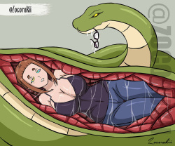 Swallowed and hypnotized by a snake.